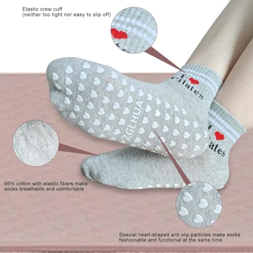 Image of Pilates Socks for Mother's Day,Women Pilates Heart Grip Socks Cuffs,Anti-Skid Cotton Grip for Ballet,Home,Studio 1Pair