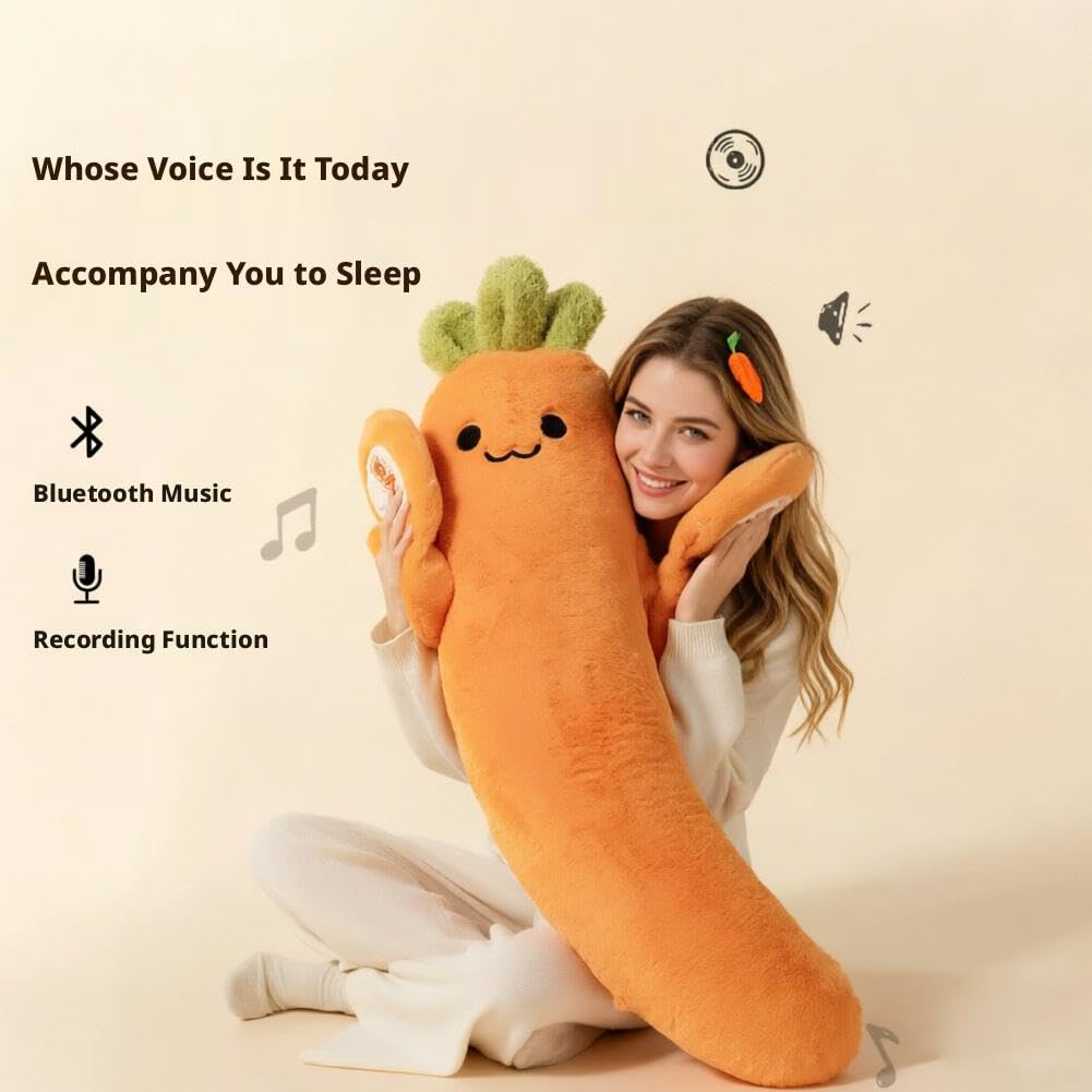Mango Karotte Plüsch Umarmungskissen mit Klopfen und Bluetooth Aufzeichnung, Langes Körperkissen für Erwachsene, Einstellbare Geschwindigkeit & Timer, Smart Auto Shut Off, Einschlafhilfe Emotional und