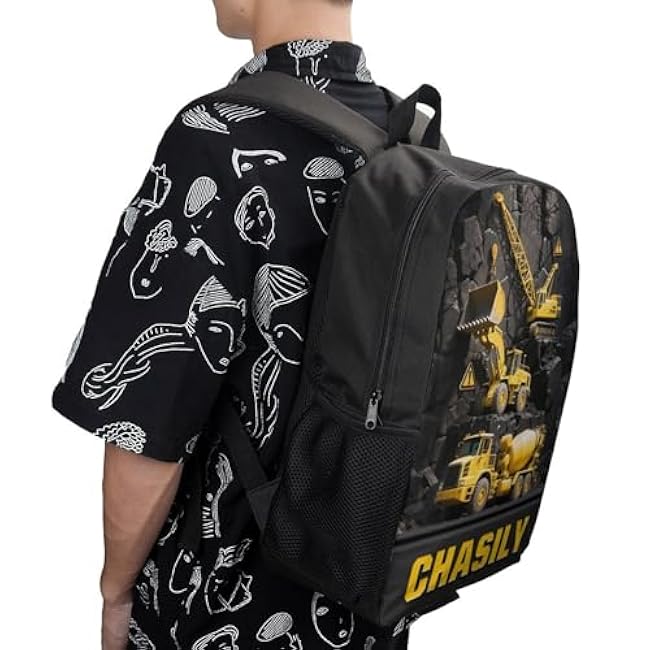 Personalized Engineering Vehicle Themed Backpack, Custom Name Excavator Backpack, Construction Truck Back Pack, Backbag Birthday Christmas Gifts For Excavator Driver Lovers