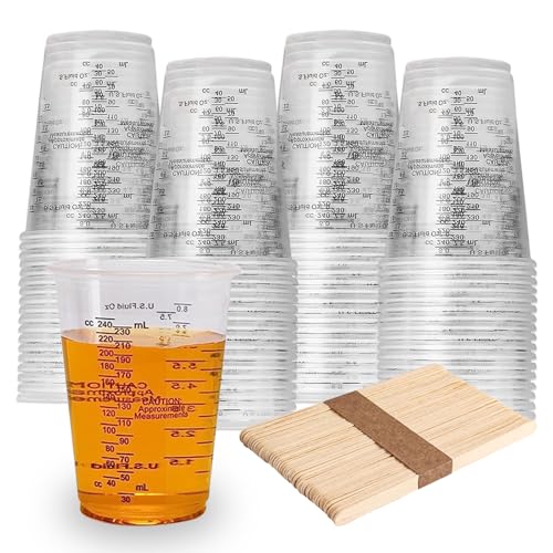 Messbecher Epoxidharz, 50 Stück Messbecher Klein, 240 ml Mischbecher Set, FarbMischbecher, Lackmischbecher, Für Flüssigkeiten, Farbe, Pigment