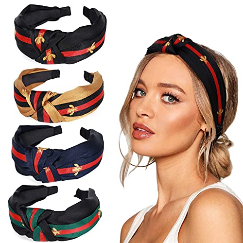 4Pcs Knotted Bee Animal Headbands for Women Bee Headband knotted wide Hair Accessories (B)