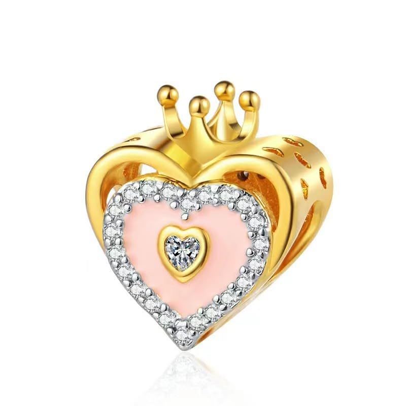 PHCLASY Gold Heart Mom Family Charms Compatible for Bracelets Holiday Pendant Beads Charm Jewellery Present for Women