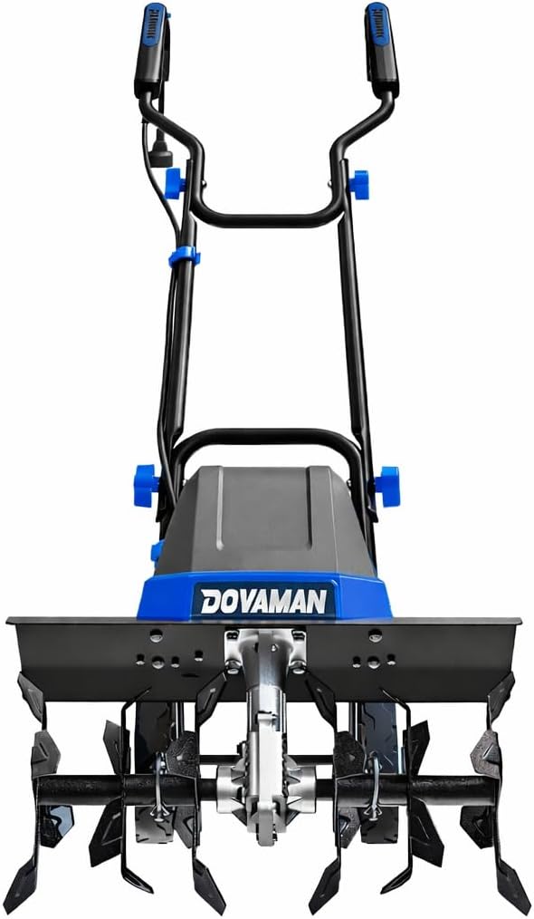 DOVAMAN 18-Inch Electric Garden Tiller, 15-Amp Corded Cultivator with Up to 9-Inch Tilling Depth, 4-Position Adjustable Wheels & Foldable Handle for Soil Preparation