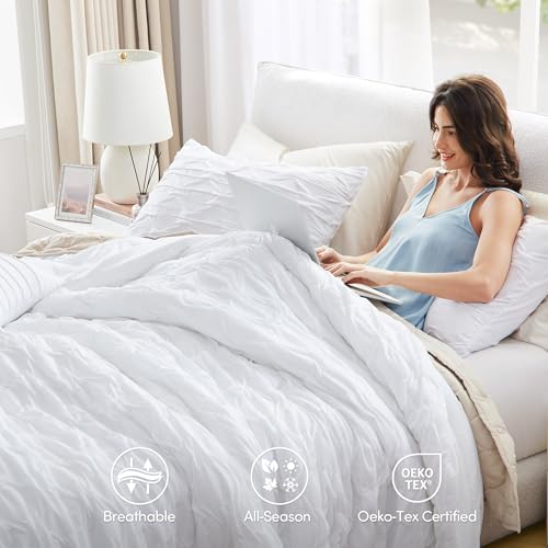 Comfort Spaces All Season Twin XL Comforter Set for Girls, 3 Piece, White - image 5