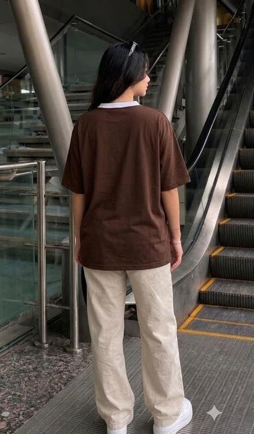Image of Women Oversized V Neck T-Shirt | Number Graphic Printed Casual Tee | Cotton Blend Y2K Street Fashion Top