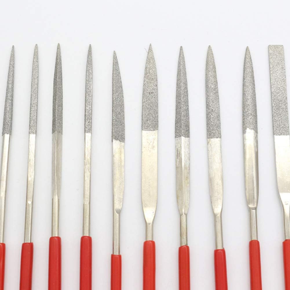 Diamond Needle File Set with Storage Bag,Assorted Hand Files Kit with Clean Brush,Wood Rasp for Metal Glass Jewellery Rough Carving,Sharpening Deburring Shaping Jewelry Making,3×140MM(10 Pcs)