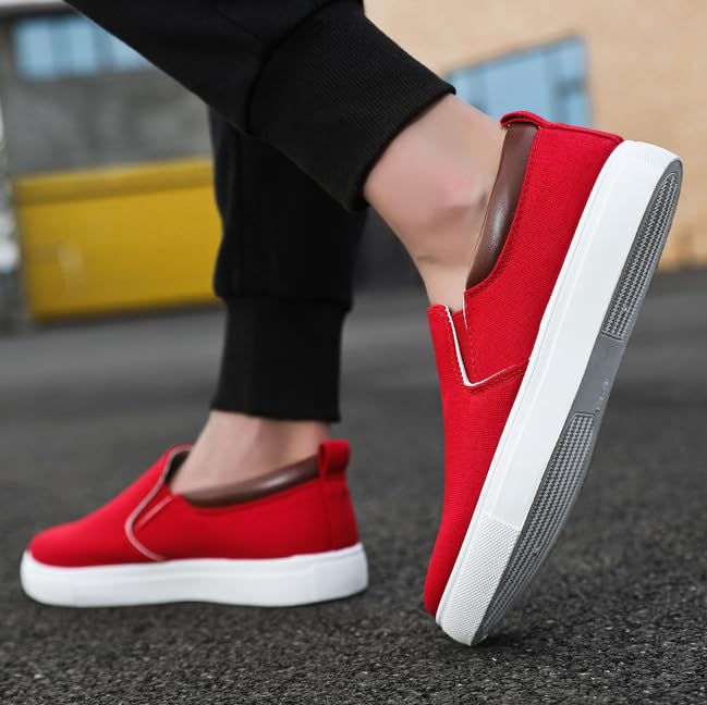 Mens Slip on Shoes, Men Canvas Low top Shoes, Fashion Shoes with Comfortable and Breathable (Red,US-7.5/8)3