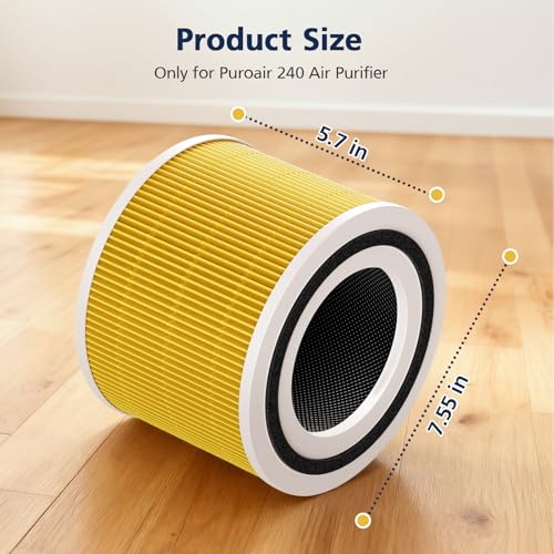 Image of 240 Filter Replacement for Puroair 240 Air Purifier, 240 Filter for Puro, High-efficiency Activated Carbon, 2 Pack, Yellow