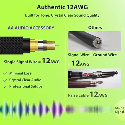 Image of AA AUDIO ACCESSORY 12 AWG 10.5mm 1 /4 inch TS Mono Speaker Cable 20ft Nylon Braided, Kevlar-Reinforced,Triple Shielded (2 OFC&Al-Foil), Noiseless Amp Head to Cabinet TS Cable, for Marshall Boss Orange EVH