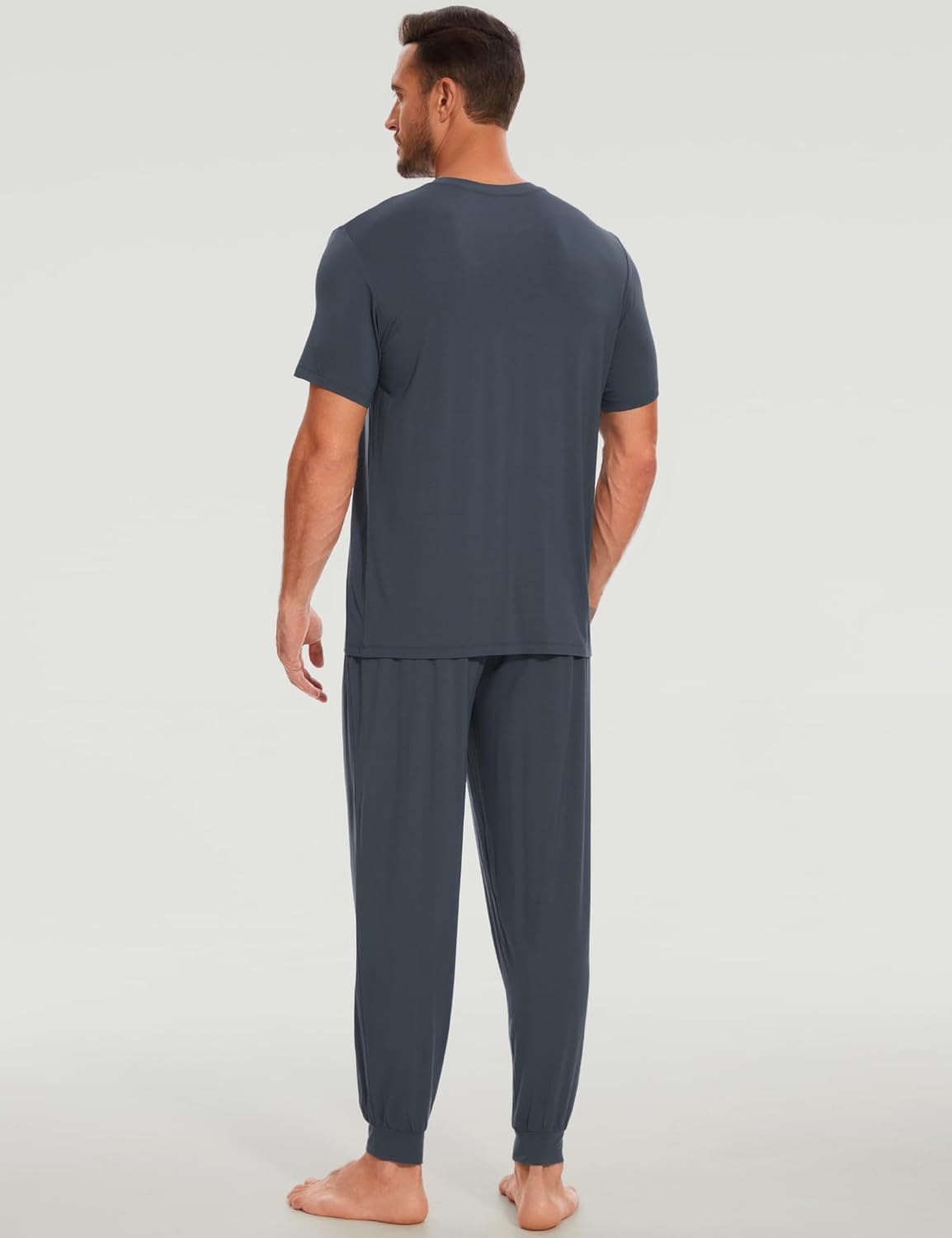 GYS Bamboo Viscose Men's Pajama Sets Short Sleeve Solid Color Soft Lounge Set - Image 2