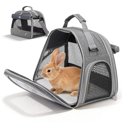 Sac de Transport pour Petits Animaux 35×23×25 cm Souple et Pliable avec Ouverture Latérale pour Chaton Chiot Hamster Cochon d’Inde Lapin Oiseau Hérisson, Gris