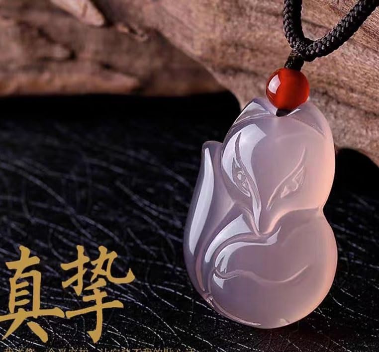 Naszyjnik z lisem Naszyjnik z wisiorkiem liska w kolorze fioletowego jadeitu kamieniem i amuletem szczęścia, biżuteria prezent łańcuszkiem dla mężczyzn kobiet