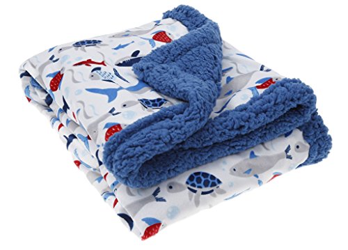 Image of Posh Linens Shark Sherpa Blanket Blue: Soft Double Layer with Fun Ocean Design for Baby Boy Toddler Child