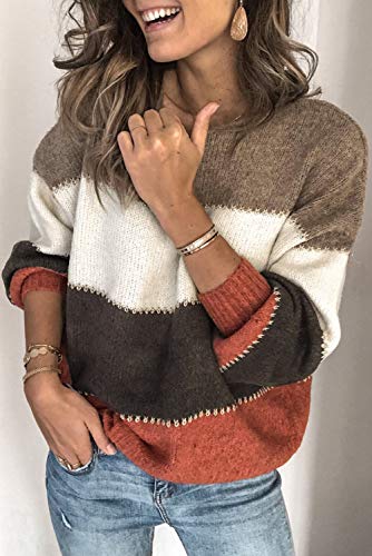 Necooer Womens Sweater Pullover Casual Long Sleeve Crewneck Color Block Pullover Knit Sweater for Women3