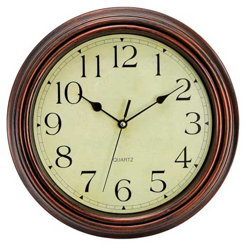 Bekith 12-Inch Round Classic Clock Retro Non Ticking Quartz...