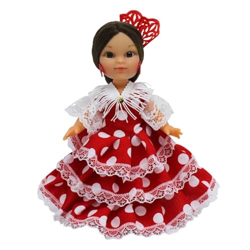 Folk Artesanía Collection de poupées édition limitée 25 cm robe typique espagnole andalousie avec peigne (robe rouge à pois blancs)