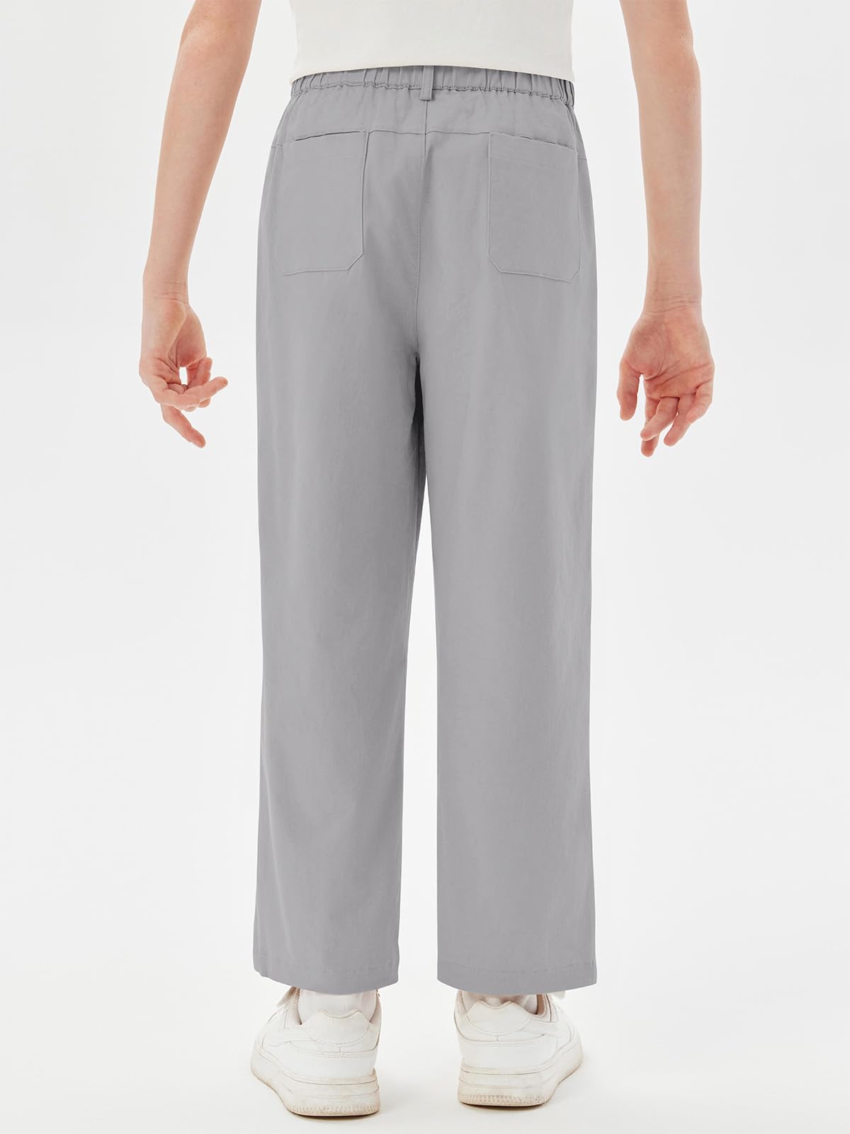 Haloumoning Pantalones de cintura elástica para niños, uniforme escolar, pantalones de sarga de algodón con bolsillos, 5-14 años
