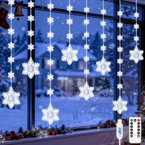 Lichterkette Schneeflocken Fenster Weihnachtsdeko, 2M 8+40...