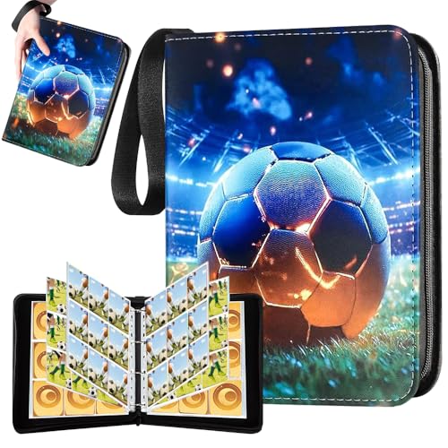 RNPKZ Football Card Holder 9 Pocket Football Card Binder 50 Page 900 Card Capacity Football Card Folder with Zipper and Handle Waterproof PU Leather Binder for Baseball Sports Star Game Cards (A)