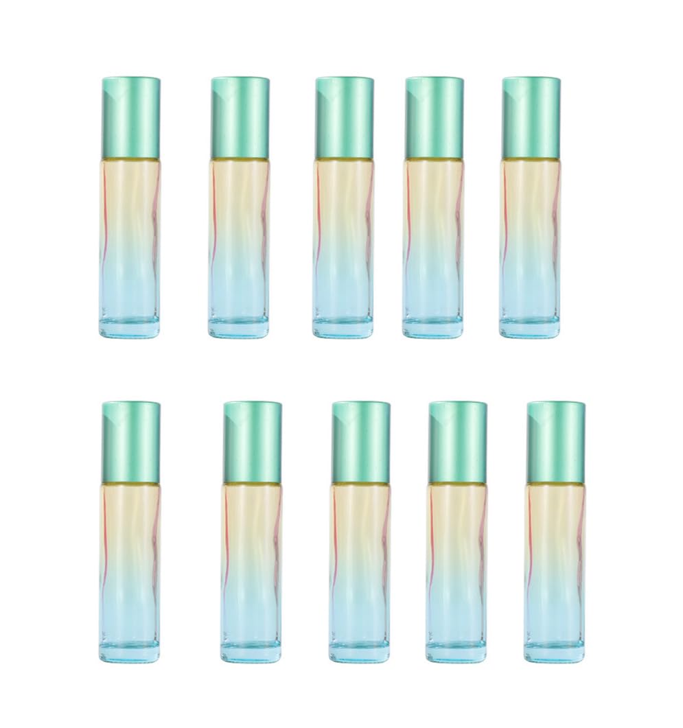 YORROR 10 Packs 10ml Gradient Color Essential Oil Roller Bottles,Thick Glass Empty Refillable Roll On Bottles with Stainless Steel Roller Balls for