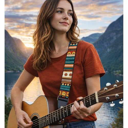 Image of MOCKING BIRD Guitar Belt with guitar wall mount hanger Adjustable Buckle Guitar strap for acoustic Guitar Electric Guitar bass Guitar Hanger with Colourful Plectrum picks