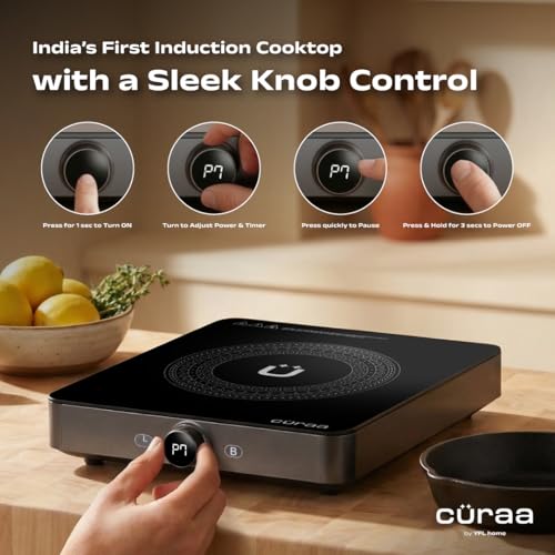Image of Curaa IndiePro 2100 Watts Induction Cooktop for Indian Kitchens | 6 kV Surge Protection Design for Safety | Rotary Knob control with Timer | Incremental Heat Adjustment | 2 Year Warranty