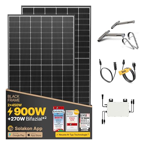 Solakon 900W Balkonkraftwerk mit Halterung (Balkon) - Balkonkraftwerk 800W komplett Steckdose...