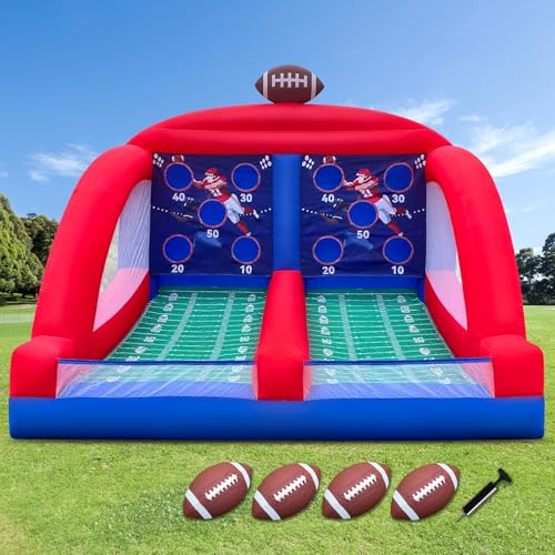 GR8FUN Inflatable Carnival Game Football Toss Game with 4 Inflatable Footalls Throwing Target Game Football Target Practice for Outdoor Event Carnival