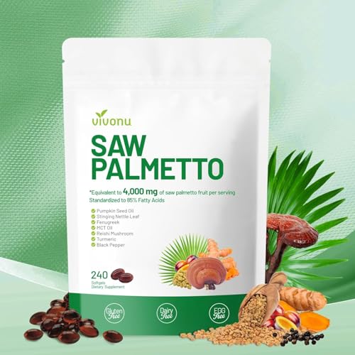 VivoNu Saw Palmetto - 4000 mg, huile de pépins de citrouille - soutient la santé de la Prostate, soulage les problèmes de miction, soutient la croissance des cheveux, 240 unité