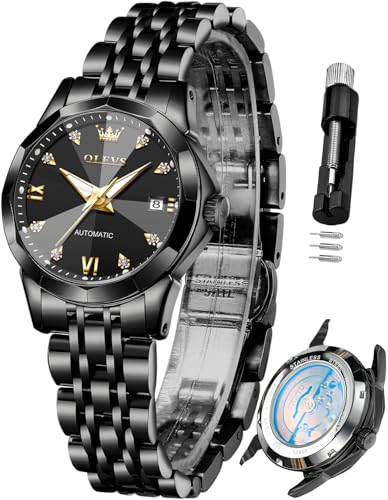 OLEVS Womens Automatic Watches Diamond Stainless Steel Self Winding Ladies Dress Wrist Watches Luminous Waterproof