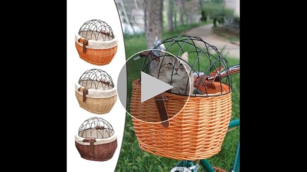 ペット用カゴ　ホワイト×レッド Amazon.com : Mrisata Bike Pet Basket, Wicker Bike Basket for