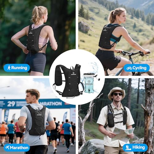 CROSSGEAR Hydration Running Vest with 1.5L Water Bladder-BPA Free, Black - image 2