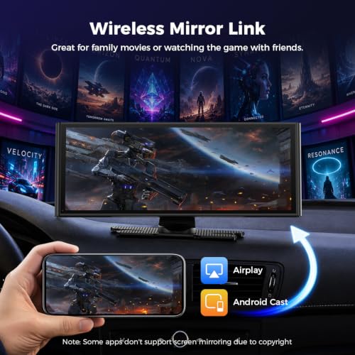 TOGUARDGO 9.26" Wireless CarPlay Screen with 4K+1080P Dual Dash Cam Front & Rear, 1600x600 IPS Display, Apple CarPlay & Android Auto - image 6