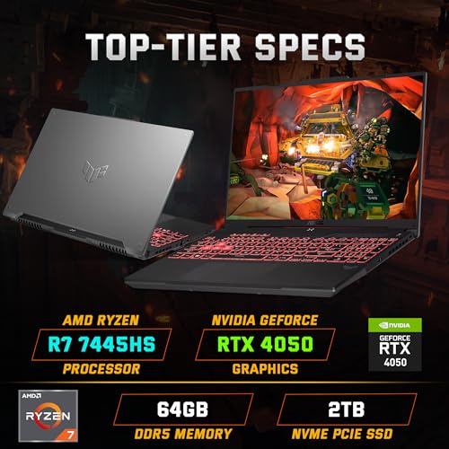 TUF A16 16" WUXGA 144Hz Gaming Laptop, AMD Ryzen 7 7445HS, GeForce RTX 4050 Graphics, 64GB DDR5, 3TB Storage (2TB SSD & 1TB Docking Station Set), Tastiera retroilluminata, Copilot, Wi-Fi 6, Win - Notebook - Immagine 2