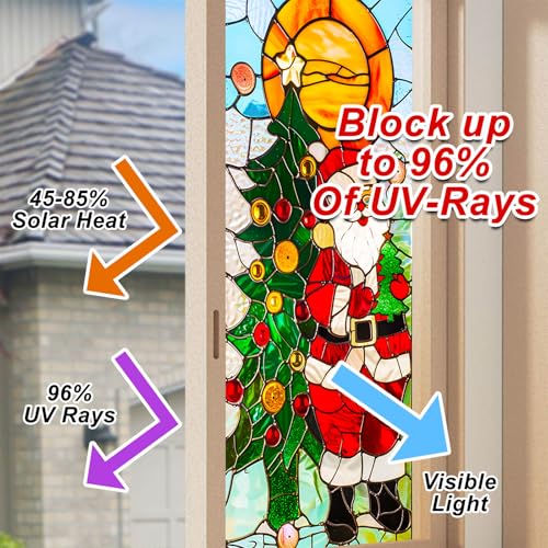 Vinilo decorativo navideño Santa Claus estilo vitral 39.3×17.7 in miniatura 4