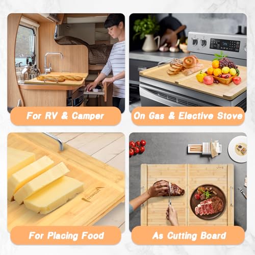 Folding Noodle Board Stove Cover, Cubierta para Estufa de Bambú Rectangular con Asa Plegable 29.5" x 22" miniatura 5