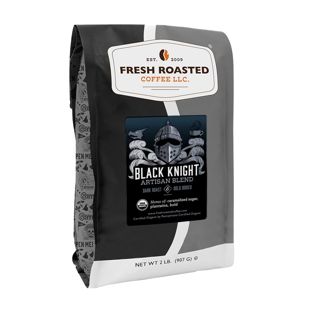 Fresh Roasted Coffee, Organic Black Knight | USDA Organic, Kosher | Dark Roast 2 lb (32 oz) Ground