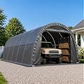 Bezseller 12x24 FT Heavy Duty Carport Canopy, All-Steel Portable Garage Tent with Round Style Roof, Outdoor Storage Shelter Shed for Cars, Trucks, Boats and Gear, Gray