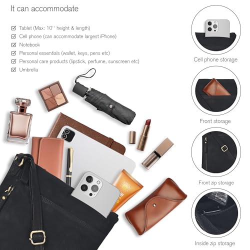 Image of Leather Crossbody Bags for Women - Ladies Sling Handbags - Medium Cross body Purses Handbags - Purses For Women (Vintage Black)