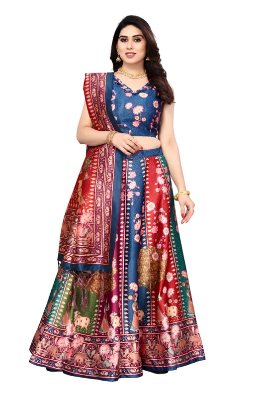 kaizen texo fab Satin Silk Printed Lehenga Choli Set for Women – Semi-Stitched Wedding, Haldi & Bridal Wear – Includes Unstitched Blouse & Printed Dupatta (VARSHA LEHENGA)-picture-37