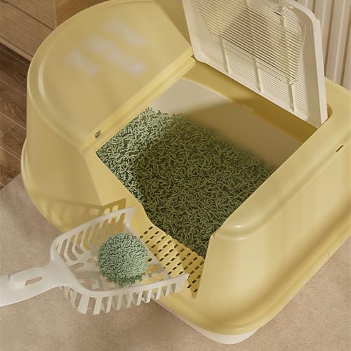 Caja de arena para gatos grande con tapa semi-cerrada amarilla miniatura 5