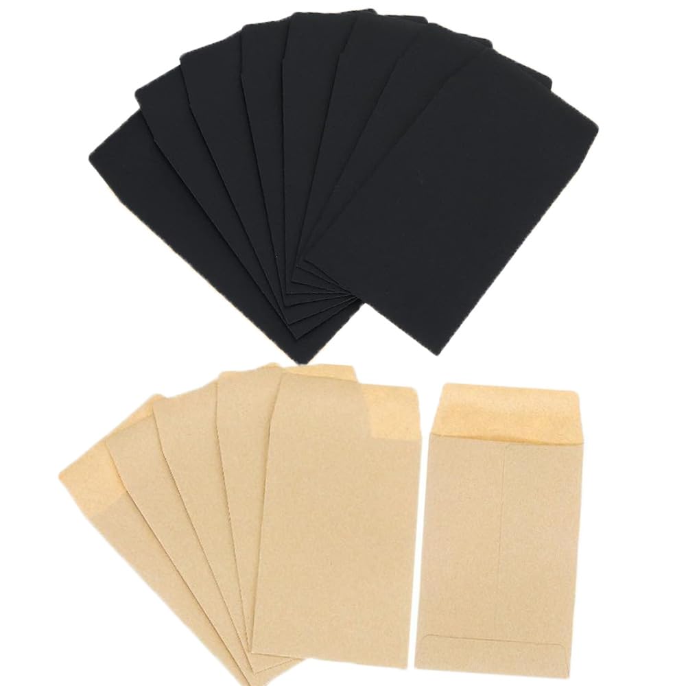 Saatgut Lot de 200 enveloppes plates en papier kraft - Enveloppes pour pièces de monnaie - Petits mini sacs en papier - Autocollants pour salaires, perles, timbres - 8,89 x 16,51 cm (noir2#)