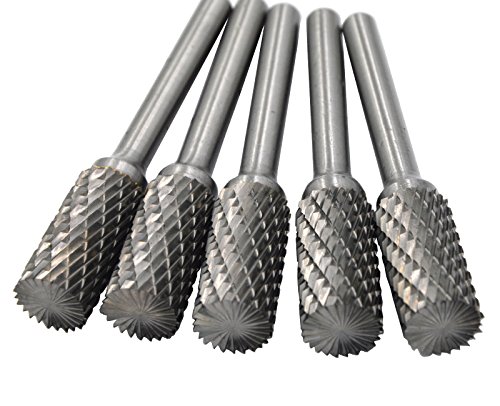 WKSTOOL 5Pcs,1/2 Dia.Flat Cylinder Solid Carbide Burrs Heavy Duty Carbide Grinding Heads Chamfering Abrasion Industrial Deburring Rotary Tools for Steel Metal Straight Edges Flat Bottom Metalworking