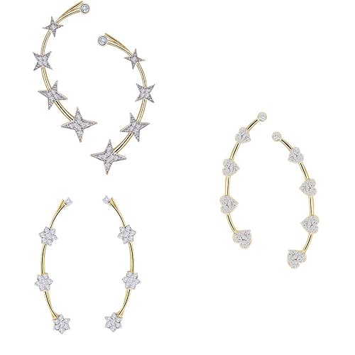 Zeneme Precious American Diamond Gold Plated Earcuff Jewellery For Women and Girls - Combo of 3