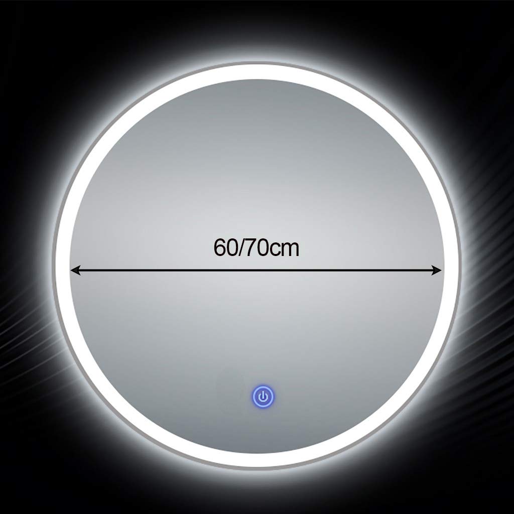 EsEntL Applique Murale Ronde à LED pour Salle de Bain avec Interrupteur Tactile à lumière Blanche/Chaude + Miroir décoratif Anti-buée - Diamètre : 60 cm, 70 cm
