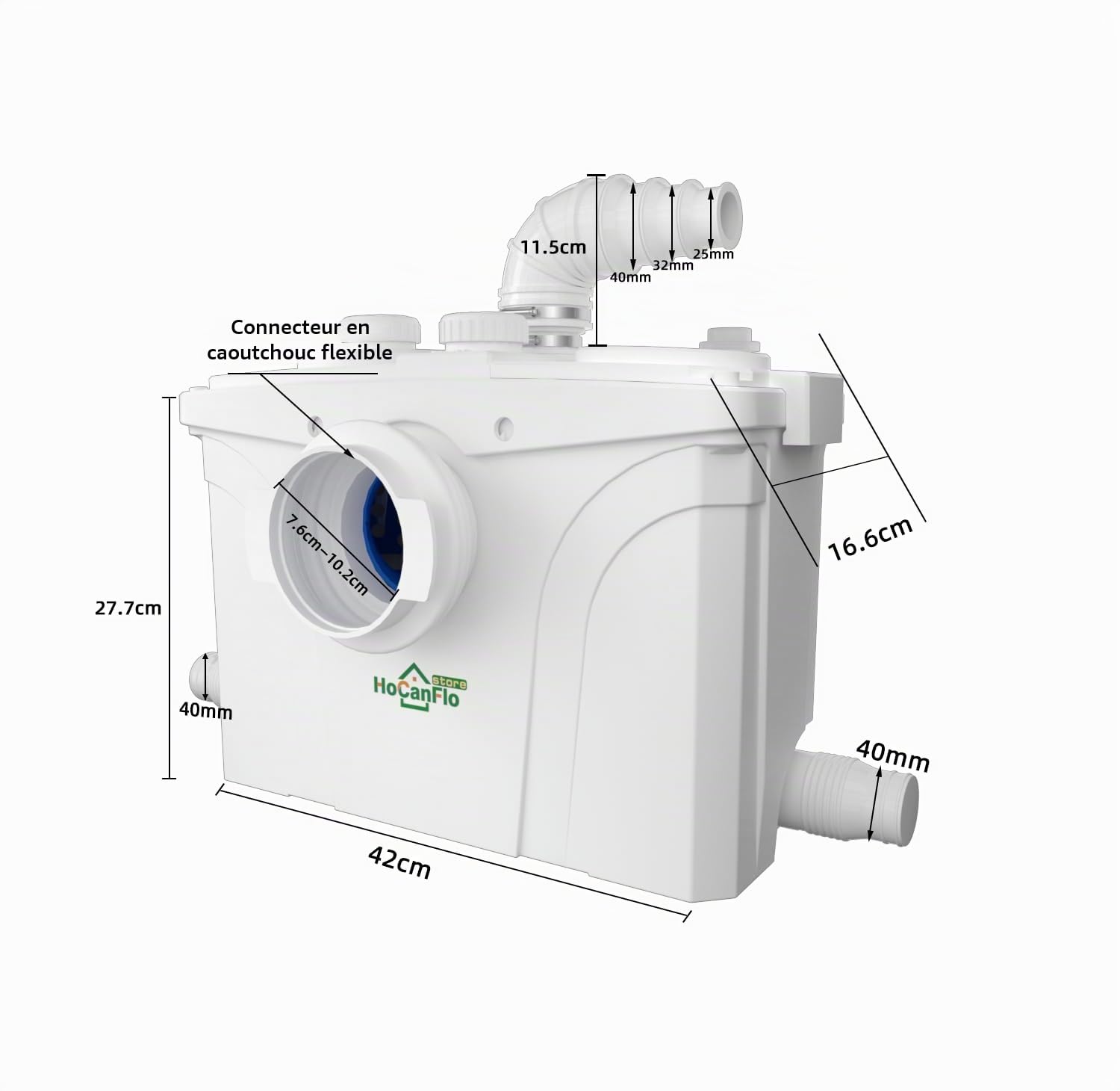 700W Pompes de Relevage Pompes à Eaux Usées Sanitaires avec Lames en Acier et Débit de Charbon Actif Jusqu'à 190L/min pour Lavabo