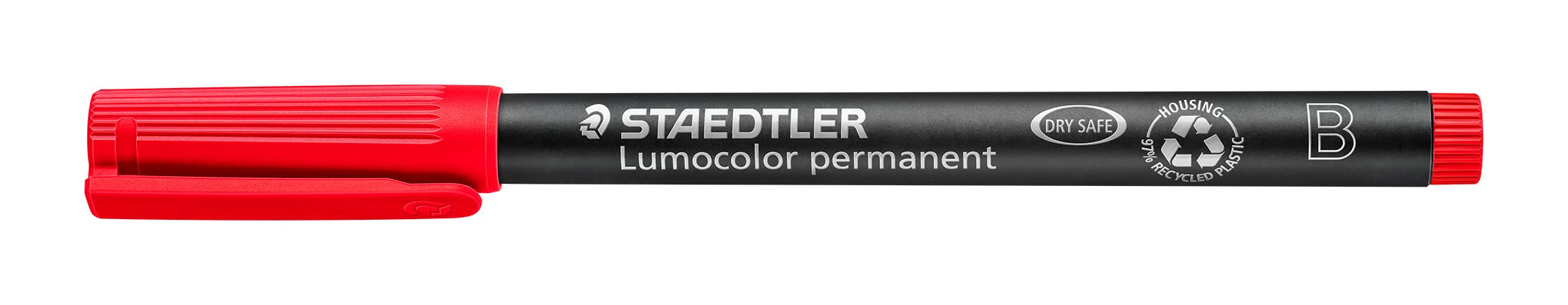 STAEDTLER Lumocolor 314 Permanent-Universalstift B 10er Set rot – Folienstift permanent für fast alle Oberflächen, wasserfester Stift 1,0-2,5 mm - 314-2