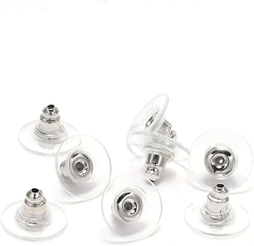 Miniatura 10 de 100 unidades por lote de goma de color plateado para aretes de embrague de bala con almohadilla para aretes, respaldos de seguridad para fabricación