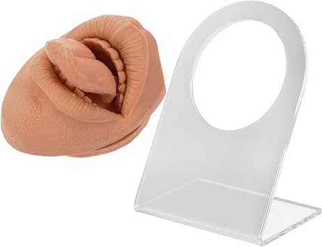 Silicone Mouth Body Part Fake Face Piercing Practice Model Set | Coffee Tone, Simulated Face Design, Stand Included for Display and Positioning