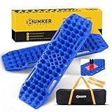 BUNKER INDUST Off-Road Traction Boards with Jack Base,Pair Recovery Track 4X4 Jeep Truck Emergency Tire Traction Mat with Bag -Sand, Mud, Snow Tracks Blue Traction Pad (Gen 7th)